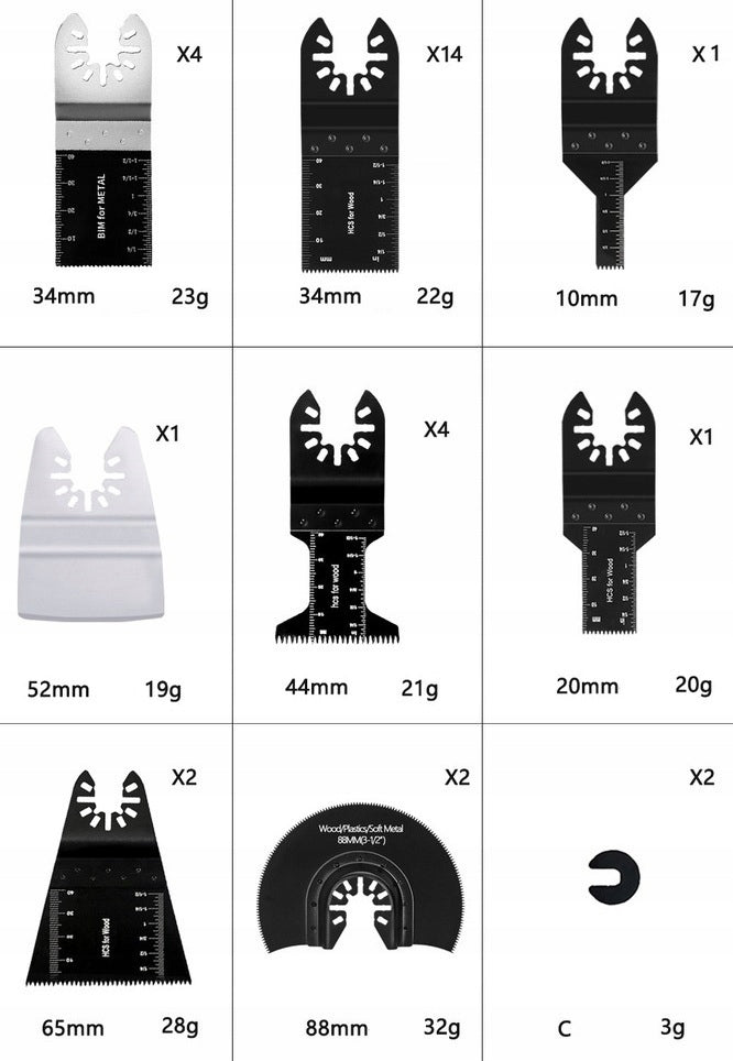 SAW BLADES FOR MULTIFUNCTION TOOL WOOD METAL PLASTIC 30 PIECES Manufacturer code 00013C02
