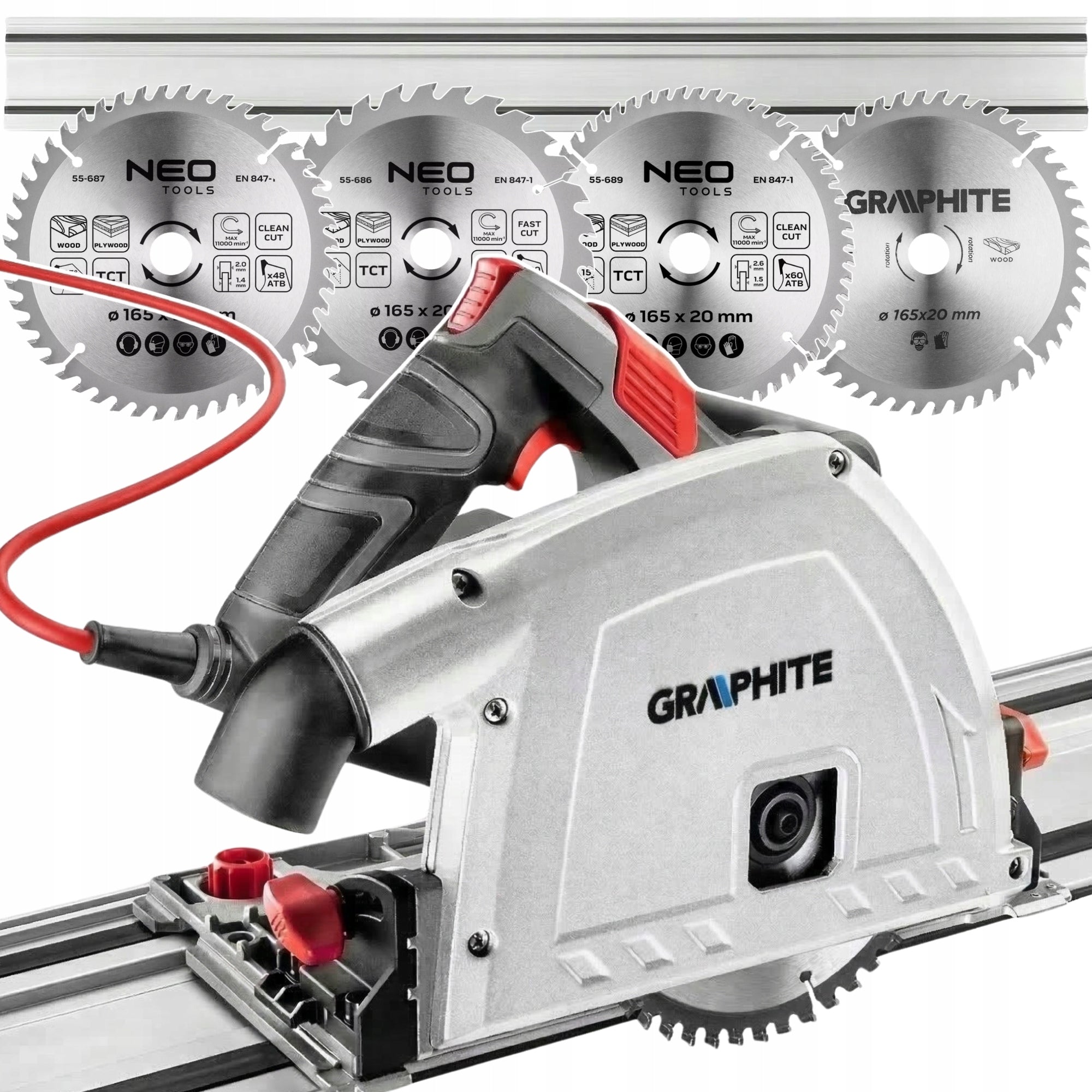 SAW PLUNGER WITH GUIDE RAIL 140CM PLUNGE SAW 4 DISCS GRAPHITE