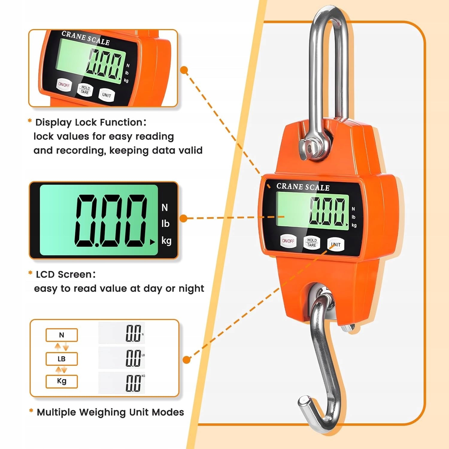 SCALE HANGING DIGITAL INDUSTRIAL SCALE 500kg HEAVY DUTY & HOOK ORANGE Manufacturer code 500KG-ORG