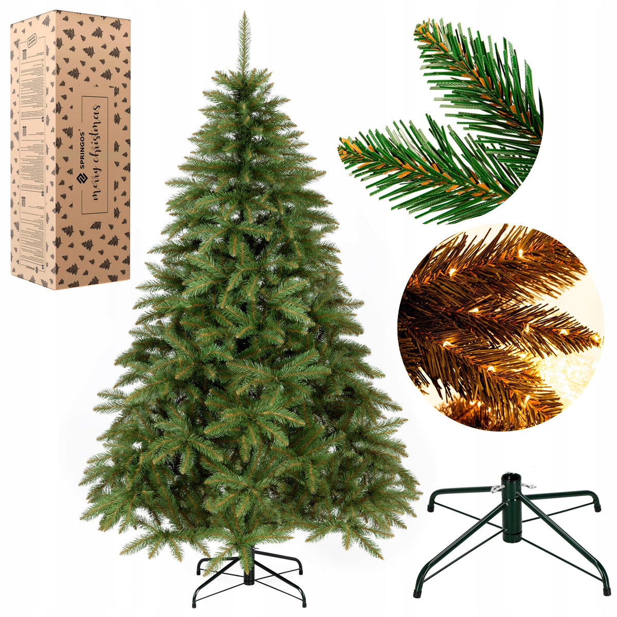 SCANDINAVIAN SPRUCE 180 cm ARTIFICIAL CHRISTMAS TREE thick as a living Caucasian +STAND