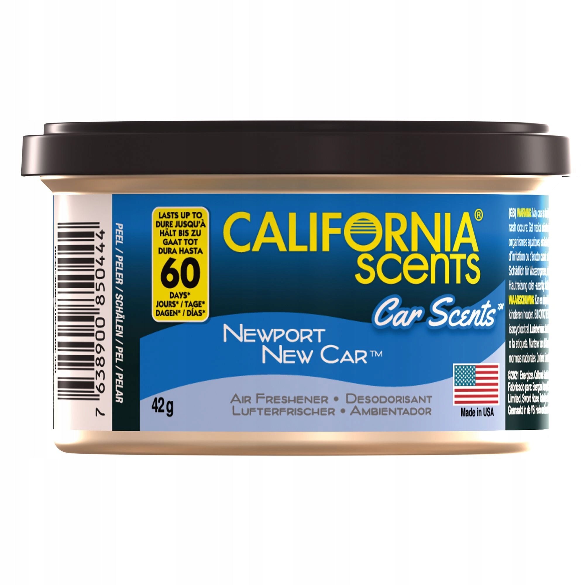 SCENTED CAN CAR FRESHENER NEW CAR 42G 1PC CALIFORNIA SCENTS