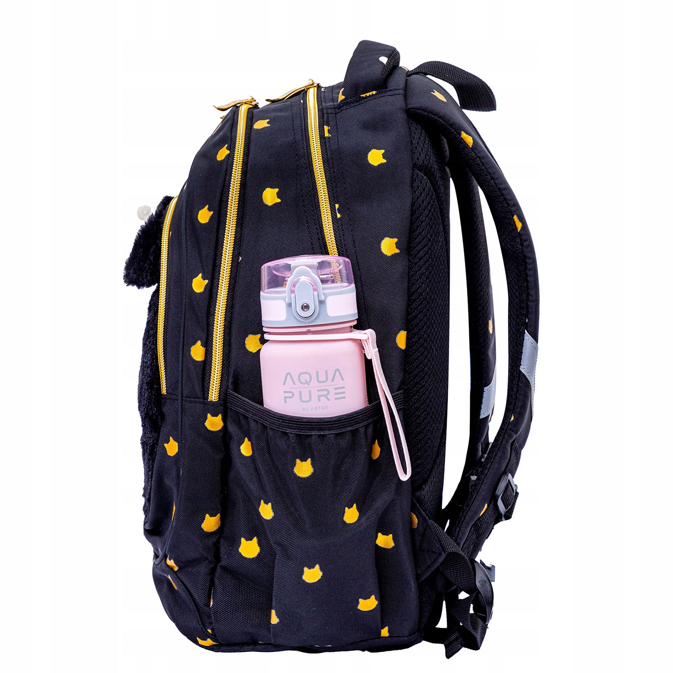 SCHOOL BACKPACK 3 COMPARTMENT FLUFFY KITTY BLACK PLUSH CAT ASTRABAG Brand AstraBag
