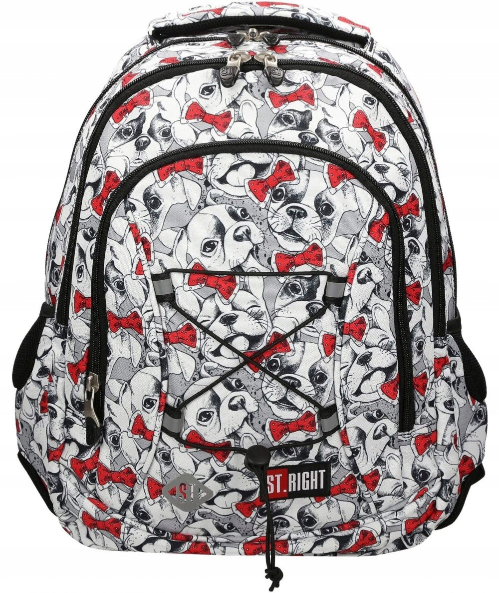 SCHOOL BACKPACK 3CHAMBERS CUTE DOGS SWEET BULLDOG ST.RIGHT Brand St.Right