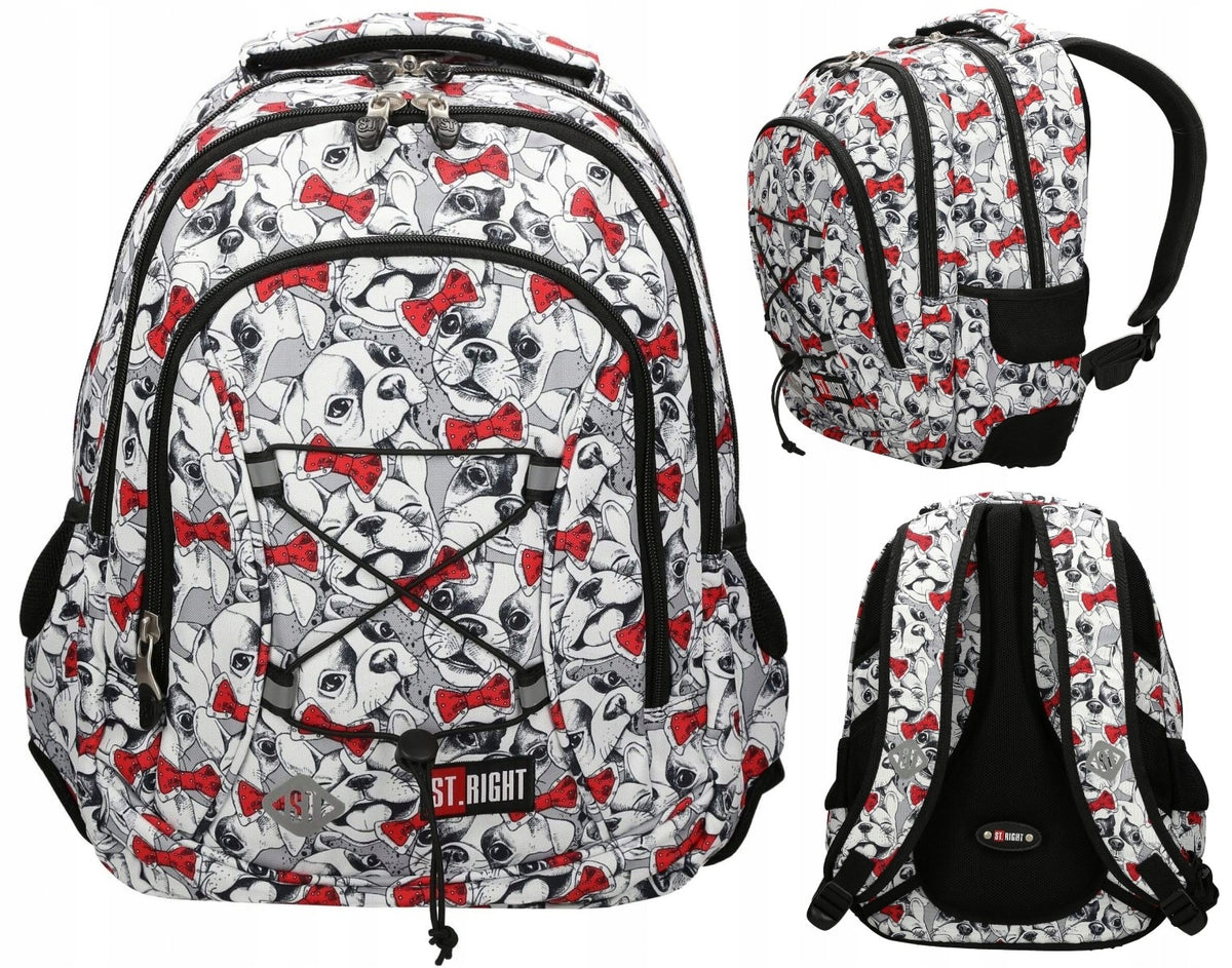SCHOOL BACKPACK 3CHAMBERS CUTE DOGS SWEET BULLDOG ST.RIGHT