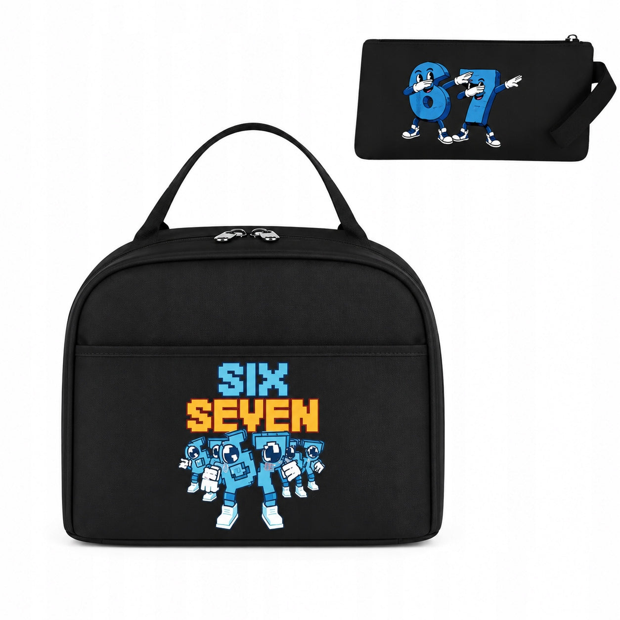 SCHOOL BACKPACK 67 SIX SEVEN FOR SCHOOL SATCHEL LUNCHBOX PENCIL CASE BLACK 3in1 Brand Bergens