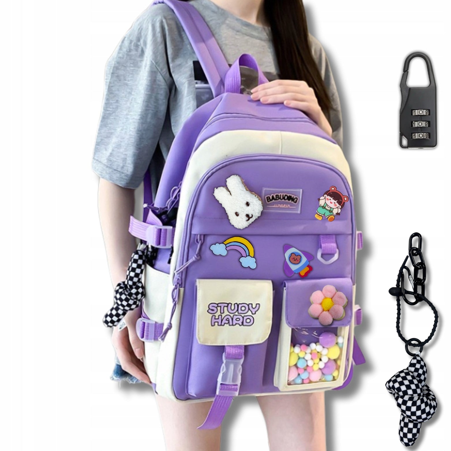 SCHOOL BACKPACK A4 YOUTH + PENCIL CASE GIRLS FL LARGE SET 5in1 Brand Bergens