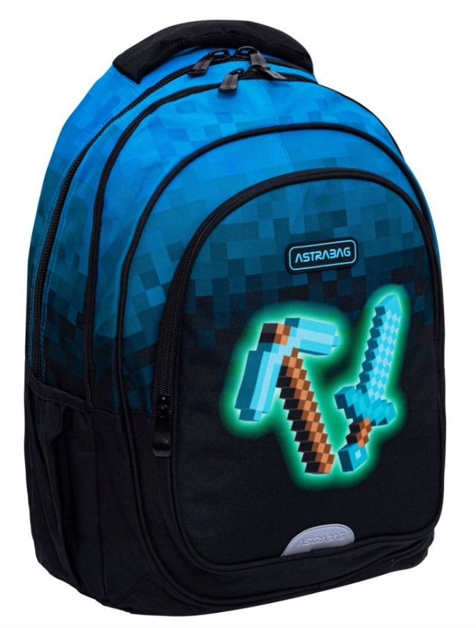 SCHOOL BACKPACK ASTRABAG BLUE PIXEL GAME 3 CHAMBER GAME PIXELS Manufacturer code 502024092