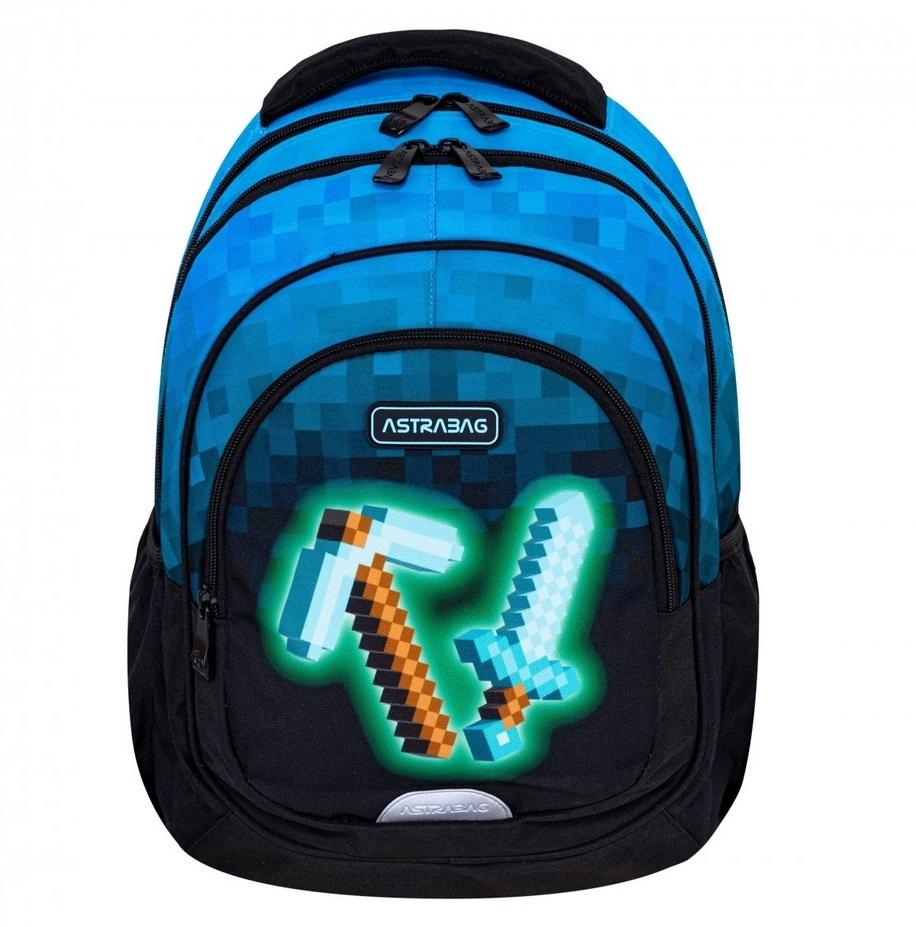 SCHOOL BACKPACK ASTRABAG BLUE PIXEL GAME 3 CHAMBER GAME PIXELS