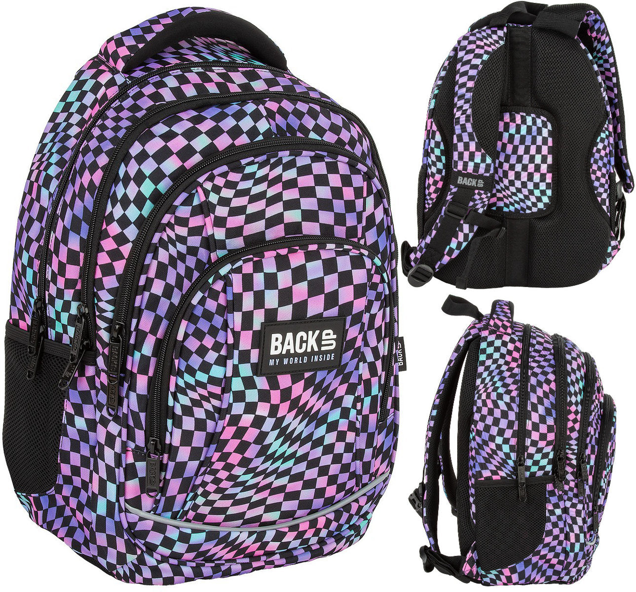 SCHOOL BACKPACK BACKUP 26L MULTI-CHAMBER COLORFUL CHESSBOARD CRAZY A20