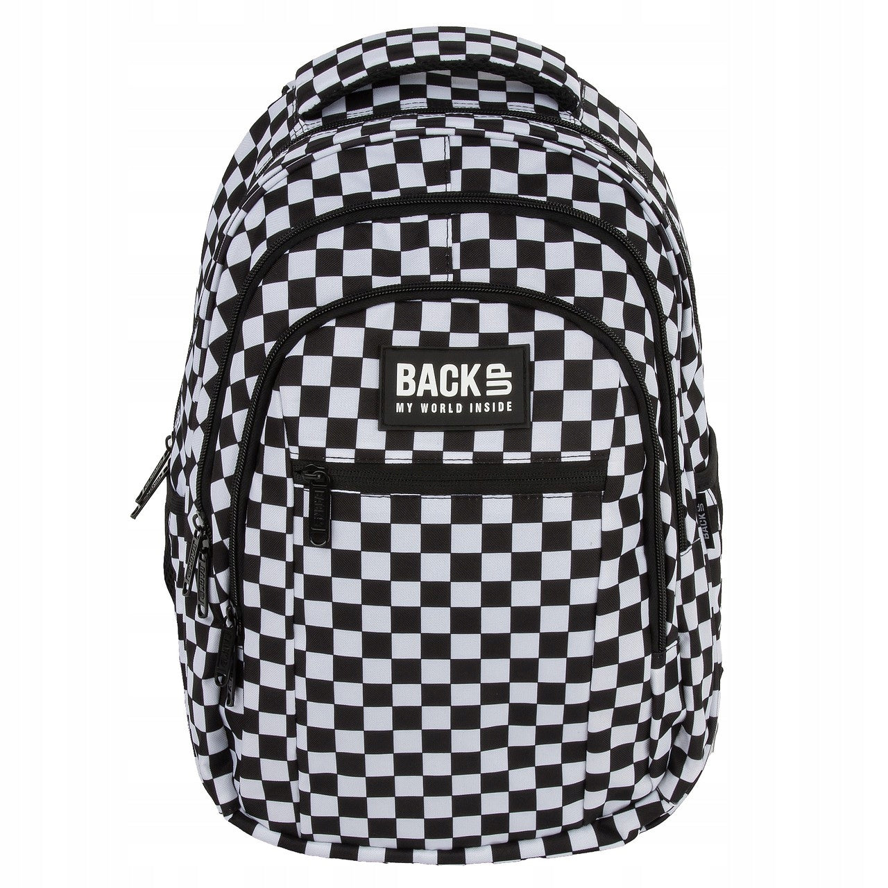 SCHOOL BACKPACK BACKUP 7 MODEL CHESSBOARD 3 COMPARTMENTS BLACK AND WHITE