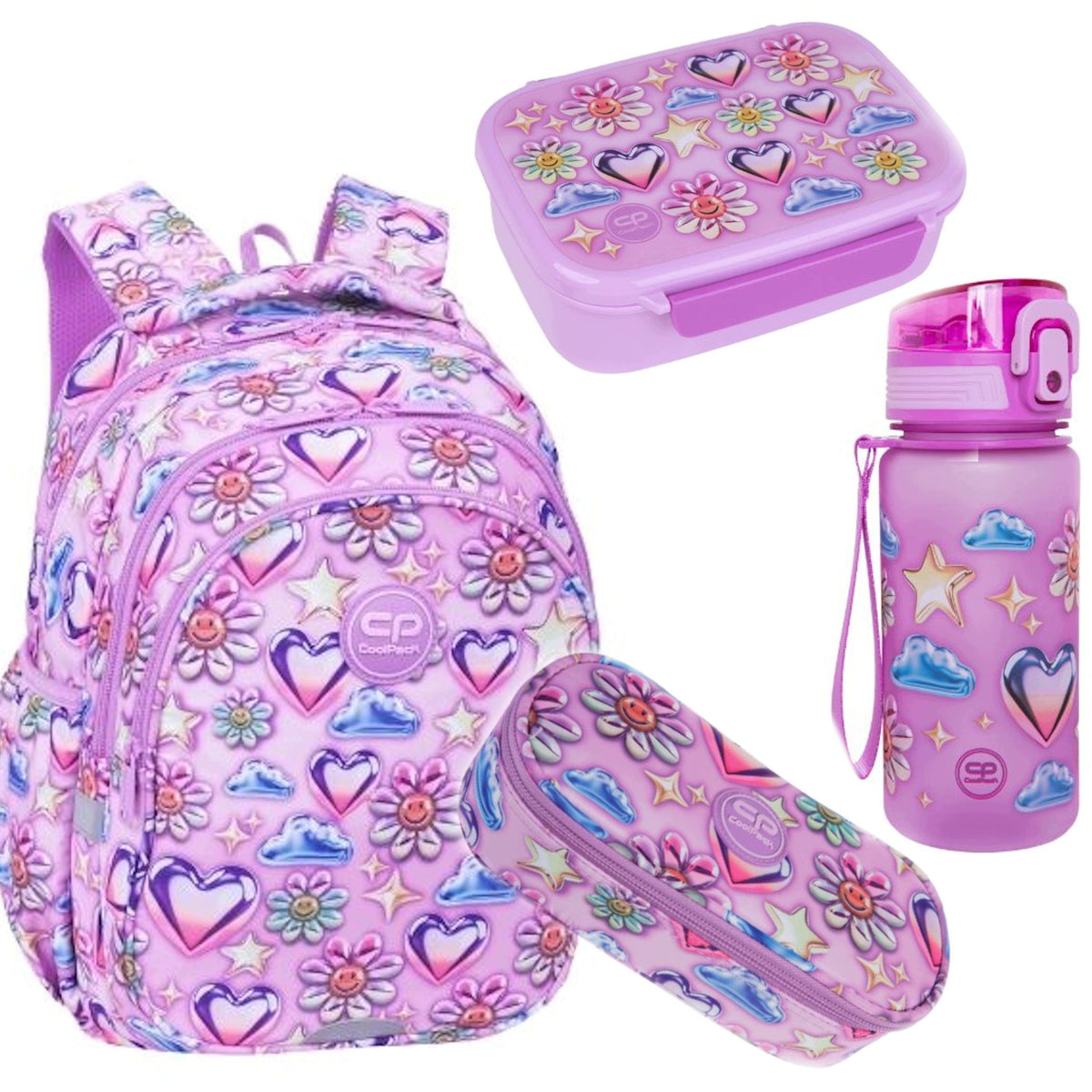 SCHOOL BACKPACK BALLOONS HEART PINK SET JERRY CLASS 1-3 COOLPACK