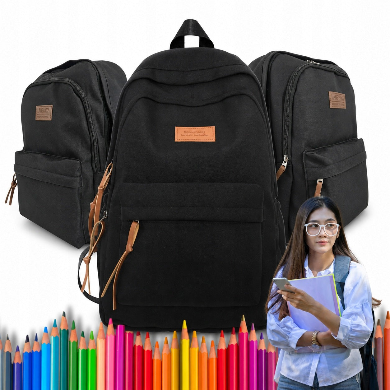 SCHOOL BACKPACK BIVACC DAILYRUSH 3 COMPARTMENTS BLACK A4 SECRET POCKET