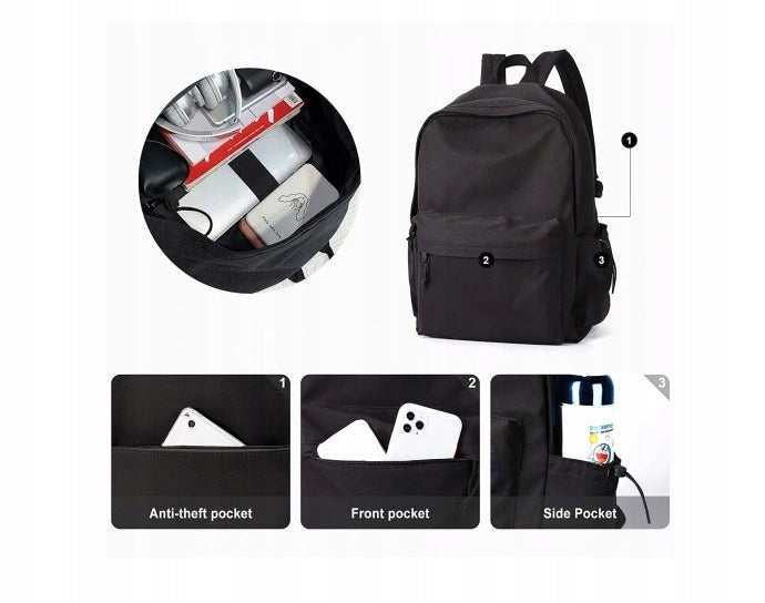 SCHOOL BACKPACK BLACK CLASSIC BASIC WATERPROOF Brand no brand