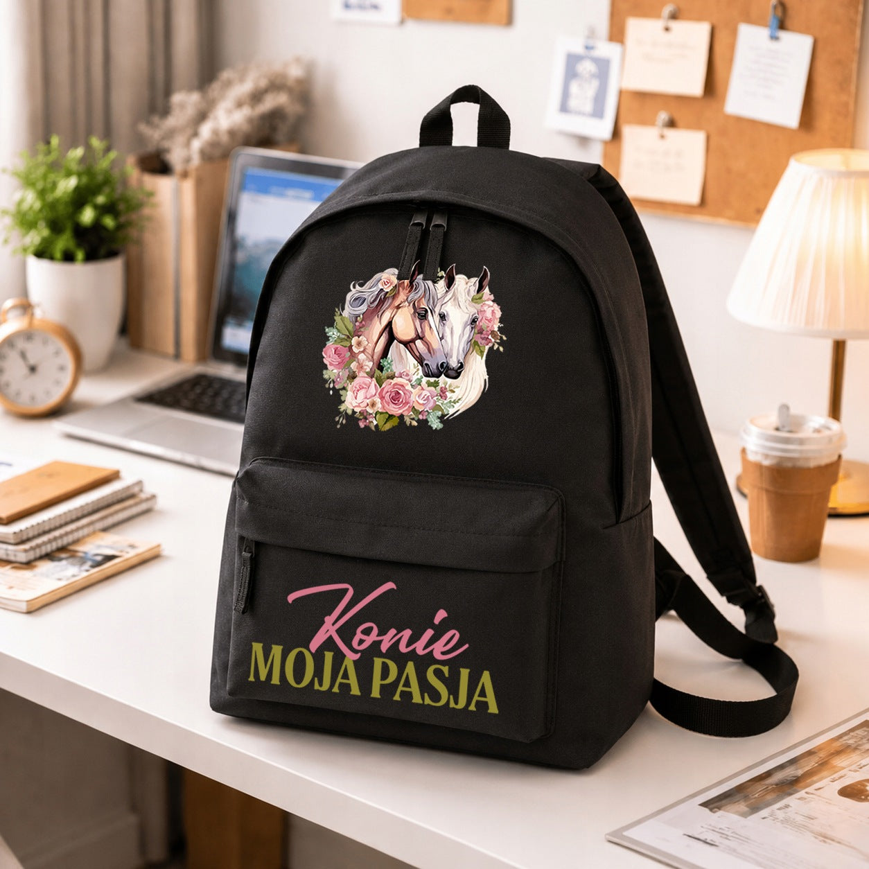 SCHOOL BACKPACK BLACK + ORGANIZER LAYETTE FOR SCHOOL HORSES IS MY PASSION Manufacturer code Plecak KONIE TO MOJA PASJA