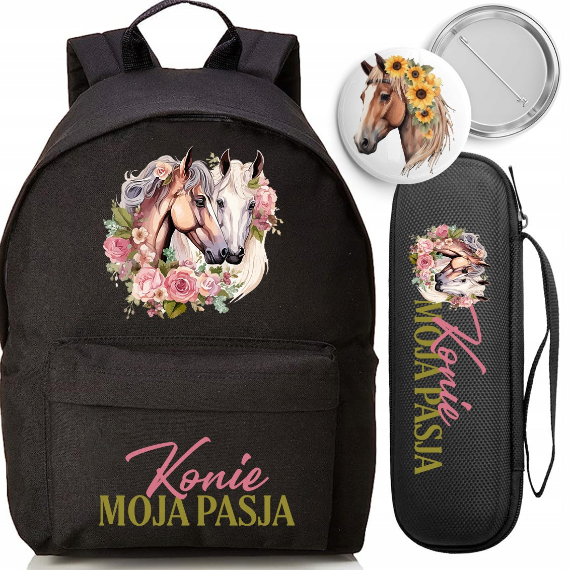 SCHOOL BACKPACK BLACK + ORGANIZER LAYETTE FOR SCHOOL HORSES IS MY PASSION