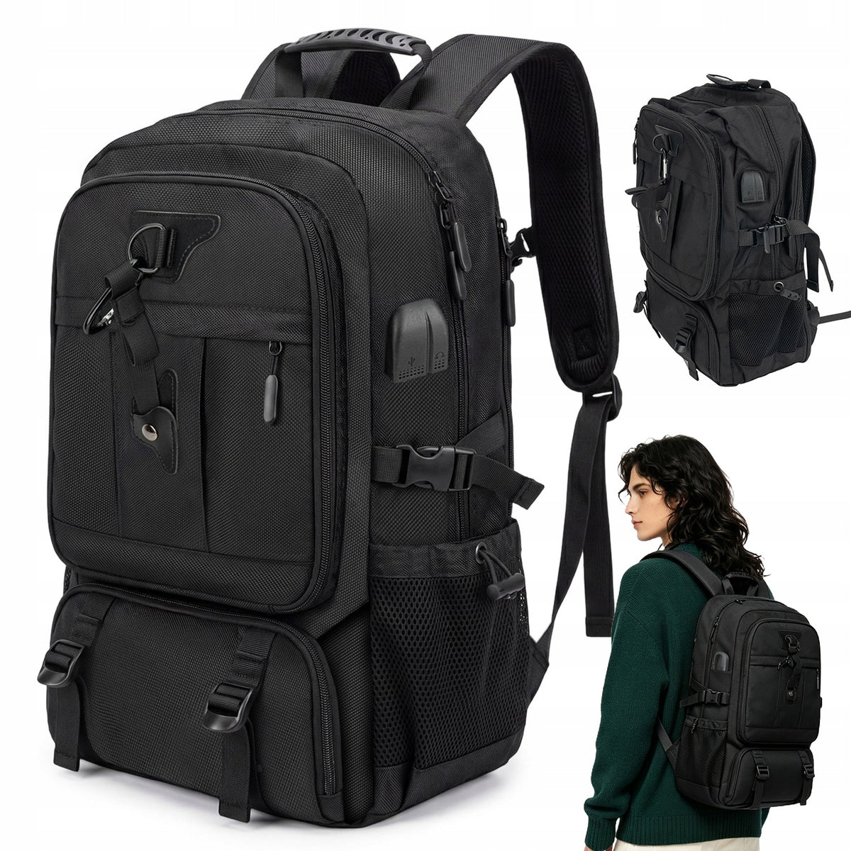 SCHOOL BACKPACK BLACK URBAN ROOMY WATERPROOF FOR WORK ROOMY 60L