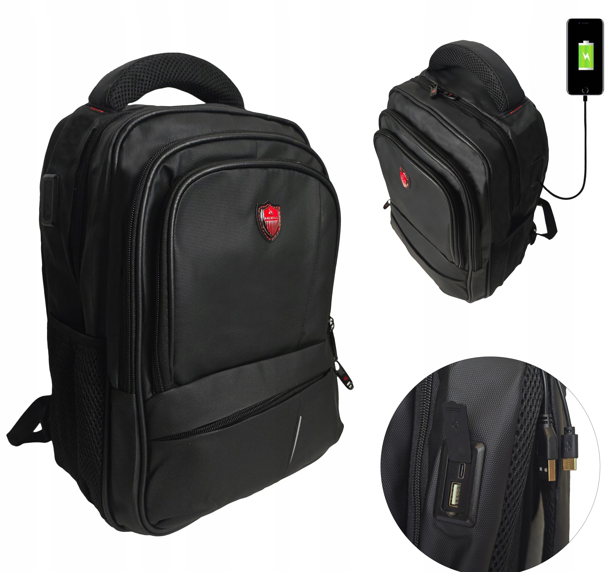 SCHOOL BACKPACK BLACK WATERPROOF CONVENIENT USB USB-C FOR POWERBANK FOR LAPTOP