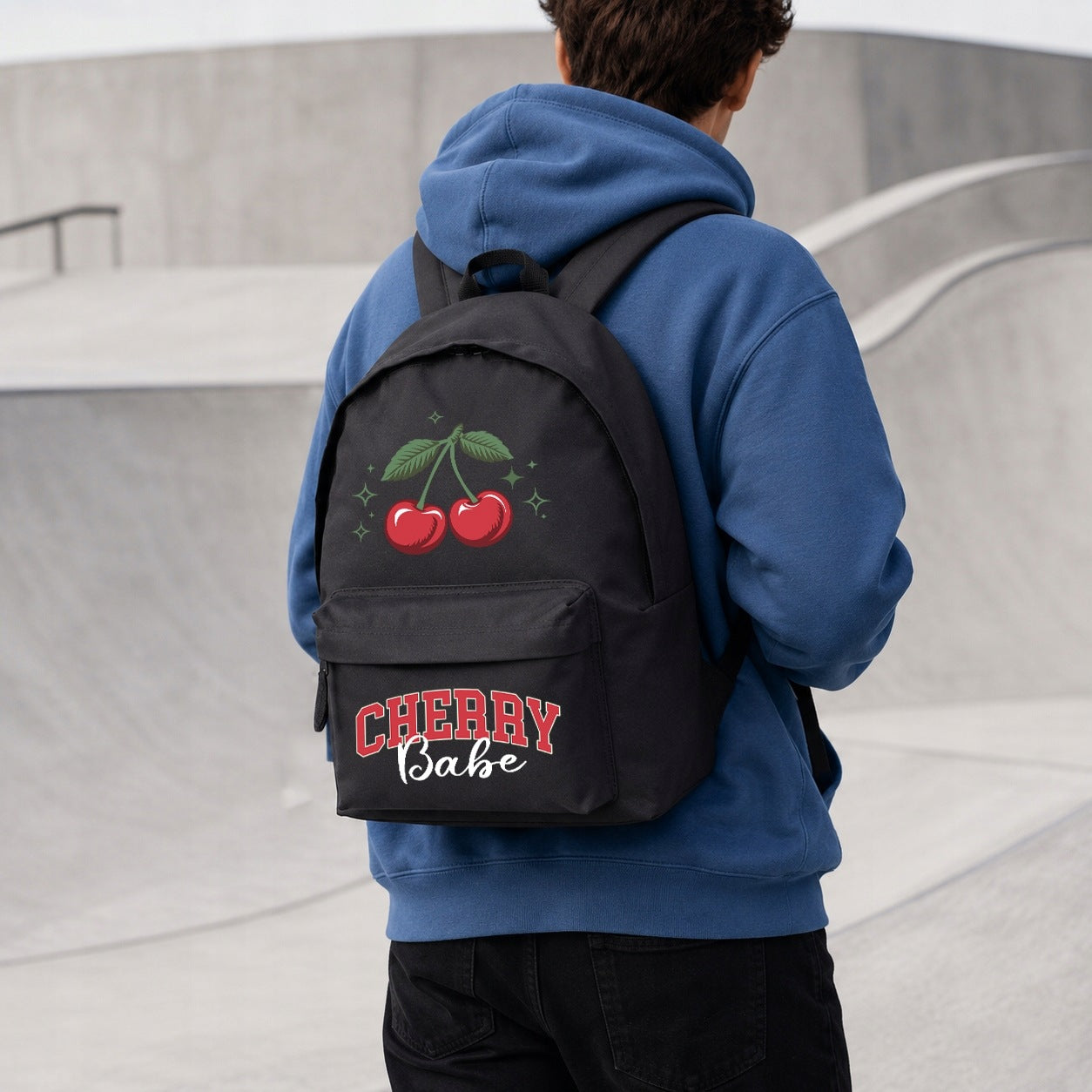 SCHOOL BACKPACK BLACK YOUTH LARGE ROOMY FOR TEENAGER CHERRY BABE Packaging status original