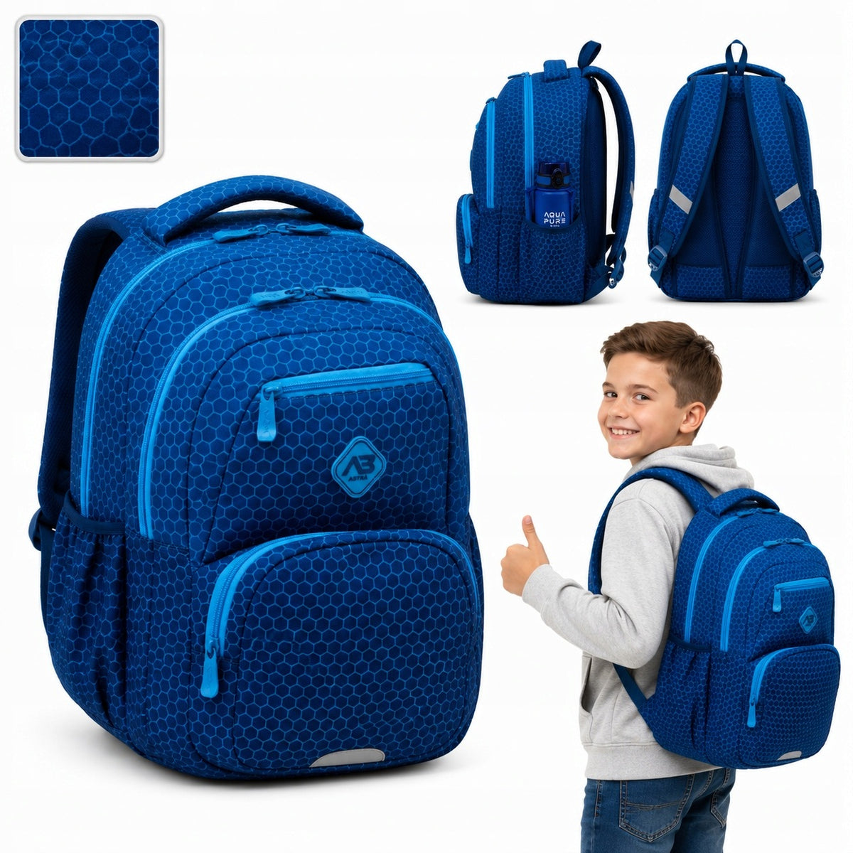 SCHOOL BACKPACK BLUE FOR BOYS 20L CLASS 1-3 | ASTRABAG