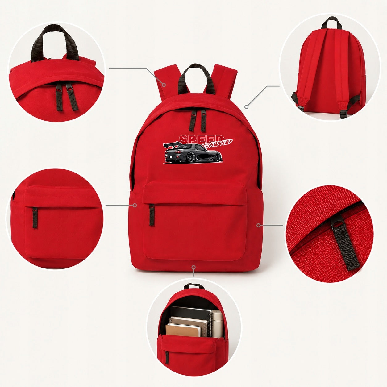 SCHOOL BACKPACK CAR SPEED TUNING RED ROOMY YOUTH FASHIONABLE Packaging status original
