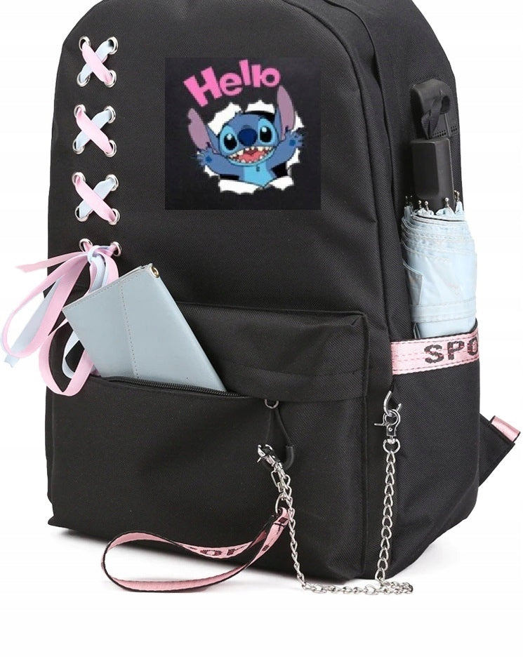 SCHOOL BACKPACK CITY SATCHEL Stitch school USB jack (D055) Brand K&M
