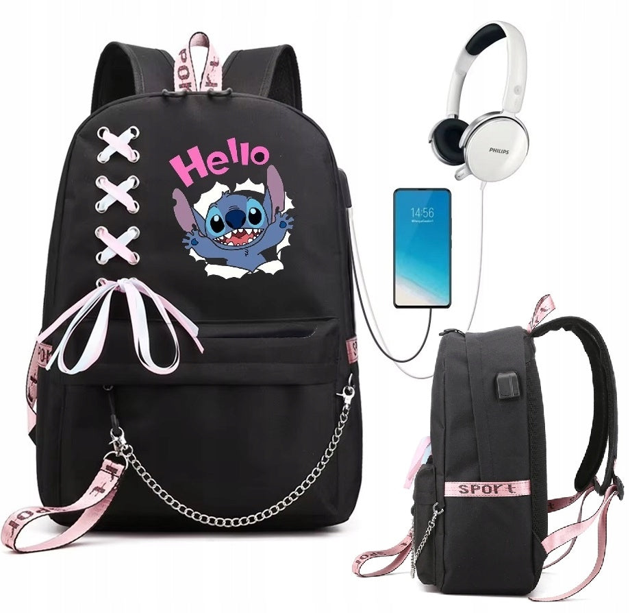 SCHOOL BACKPACK CITY SATCHEL Stitch school USB jack (D055)