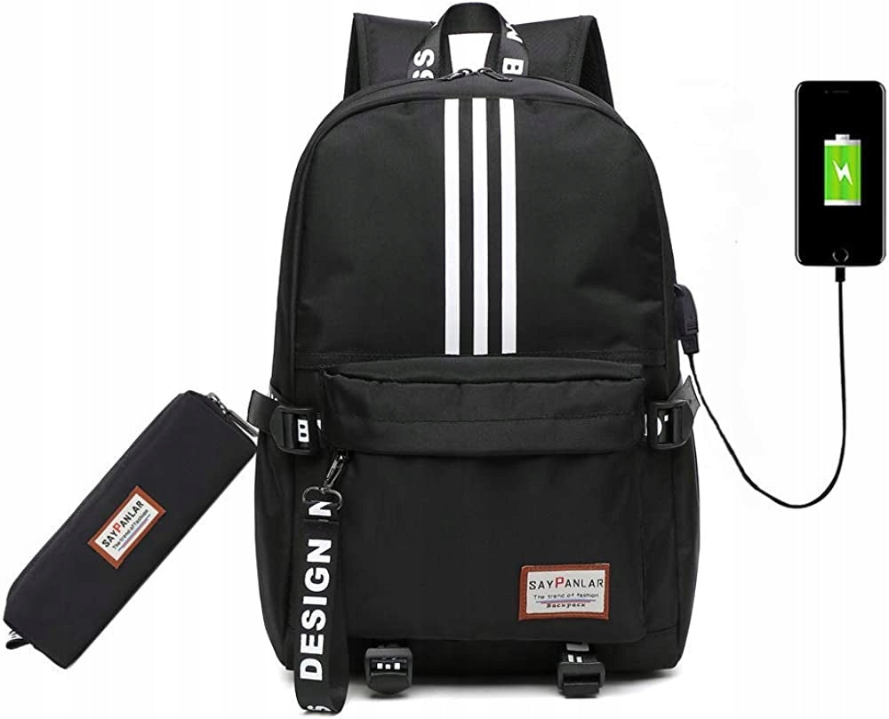 SCHOOL BACKPACK CITY USB WATERPROOF BLACK