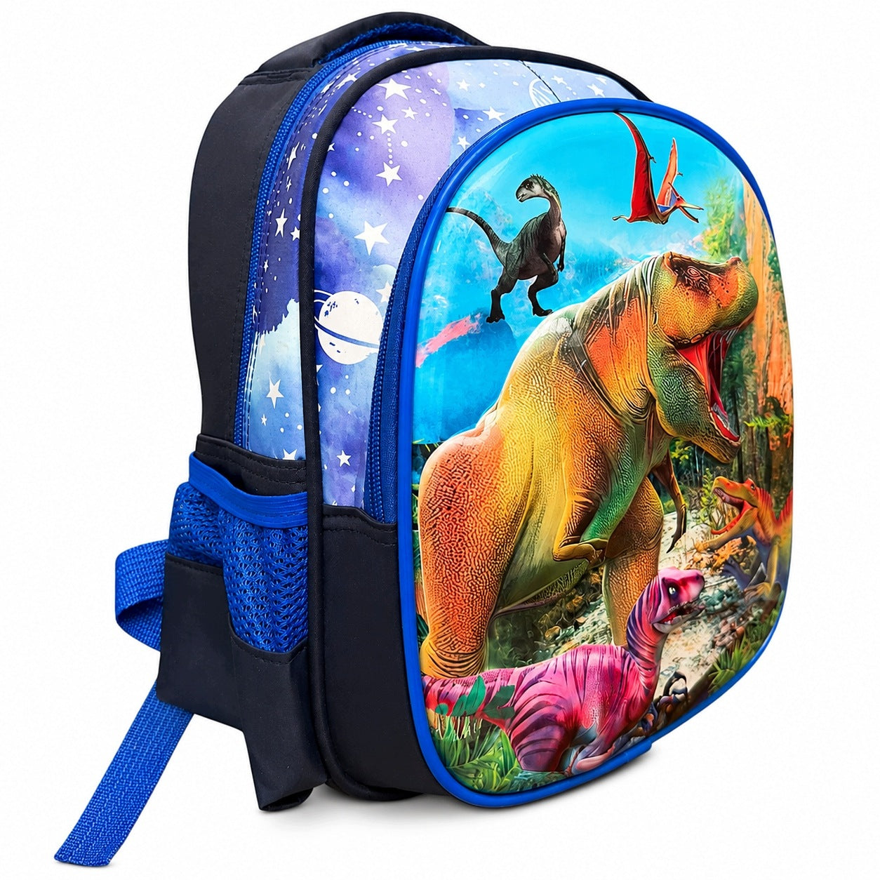 SCHOOL BACKPACK FOR BOY A4 ROOMY BLUE WITH DINOSAURS