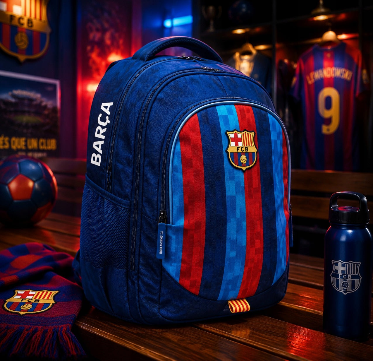 SCHOOL BACKPACK FOR BOY FC BARCELONA MULTI-CHAMBER SCHOOL SATCHEL A4 Packaging status original