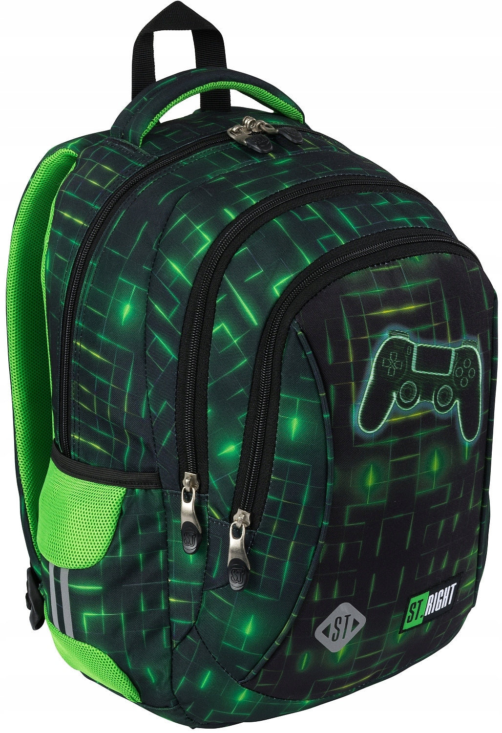 SCHOOL BACKPACK FOR BOY PLAYER 3 Chambers PIXELS NEON PAD ST.RIGHT 1-3 Brand St.Right
