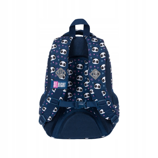 SCHOOL BACKPACK FOR GIRLS 3-CHAMBER PINK BLUE LOVE PANDA Manufacturer code 652578