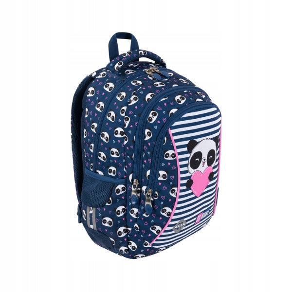 SCHOOL BACKPACK FOR GIRLS 3-CHAMBER PINK BLUE LOVE PANDA Packaging status original