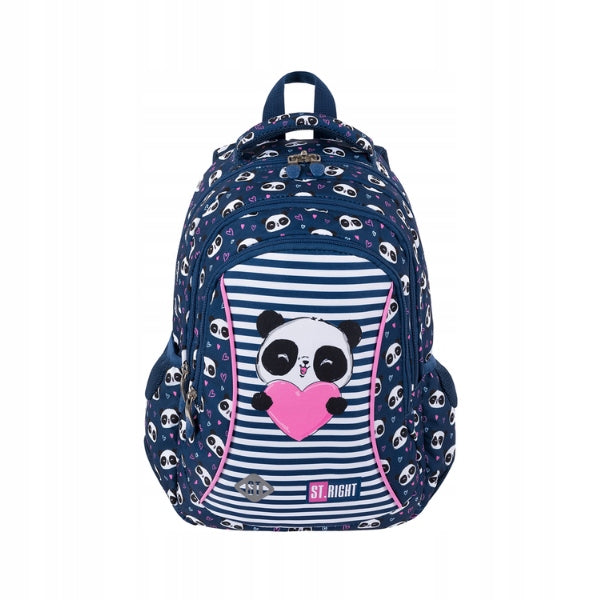 SCHOOL BACKPACK FOR GIRLS 3-CHAMBER PINK BLUE LOVE PANDA