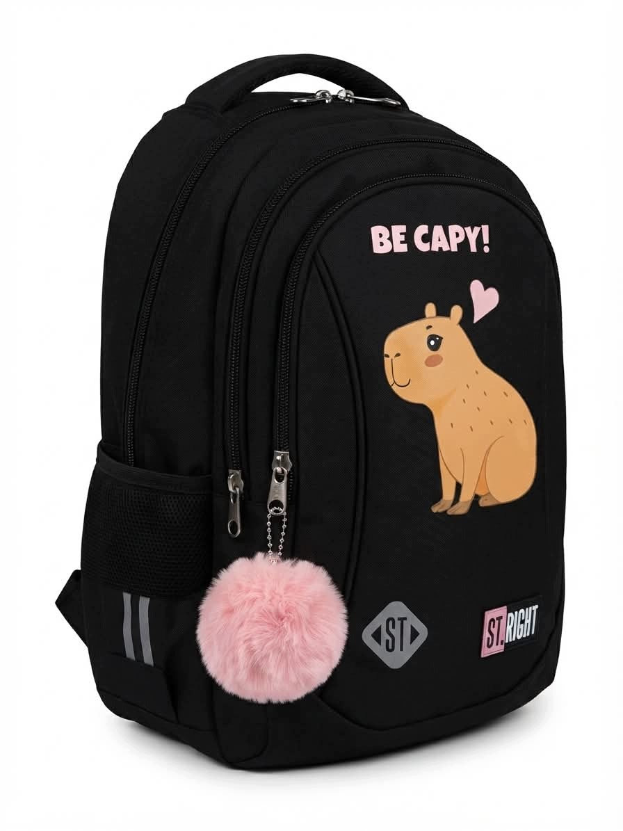 SCHOOL BACKPACK FOR GIRLS BLACK CAPYBARA ST. MAJEWSKI CLASS 1 2 3