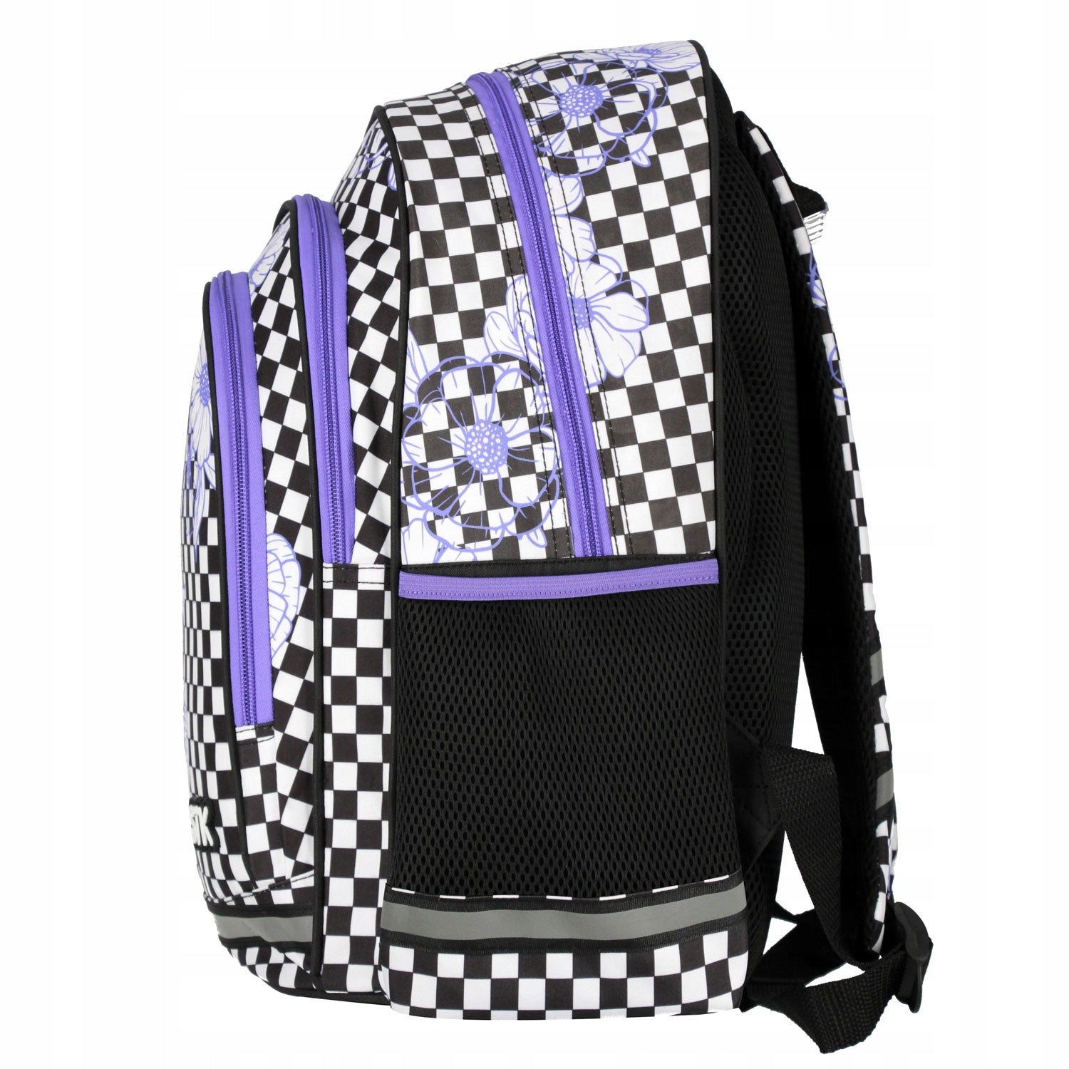 SCHOOL BACKPACK FOR GIRLS CHESSBOARD WITH PURPLE FLOWERS Manufacturer code 553438
