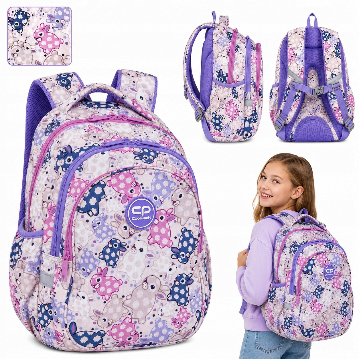 SCHOOL BACKPACK FOR GIRLS CLASS 1-3 YOUTH BUNNIES | COOLPACK