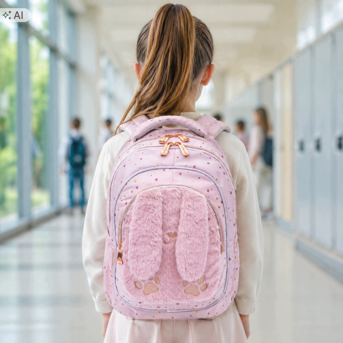 SCHOOL BACKPACK FOR GIRLS FLUFFY MULTI-CHAMBER BUNNY Manufacturer code PLECAK SZKOLNY MŁODZIEŻOWY DLA DZIEWCZYNKI