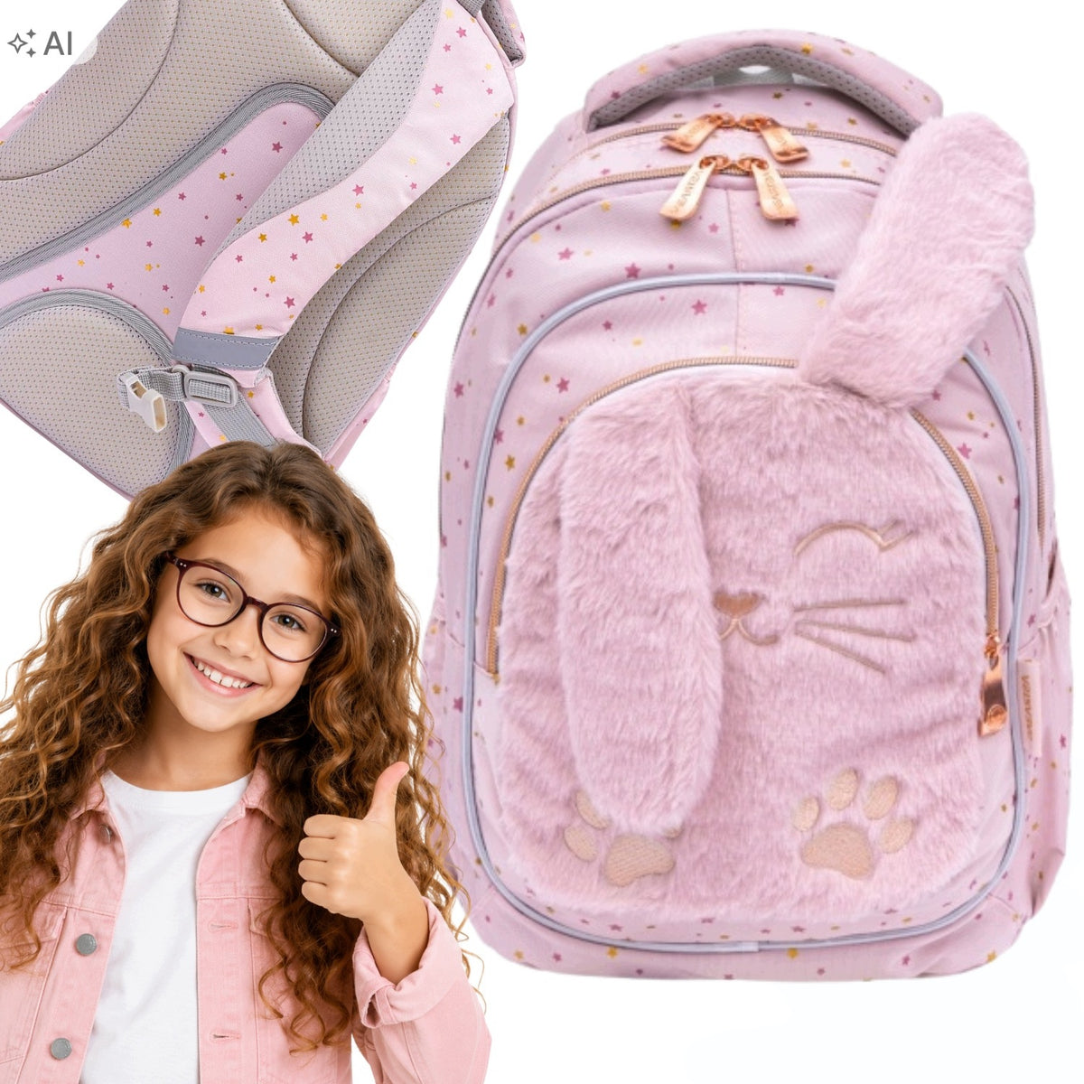 SCHOOL BACKPACK FOR GIRLS FLUFFY MULTI-CHAMBER BUNNY