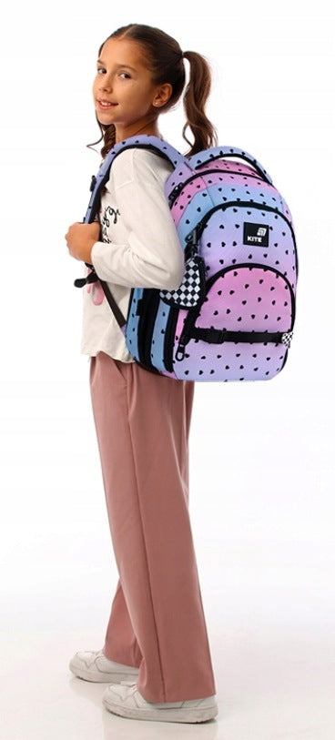 SCHOOL BACKPACK FOR GIRLS PINK KITRE WITH DOTS HEART WALLET Manufacturer code K26-905M-2