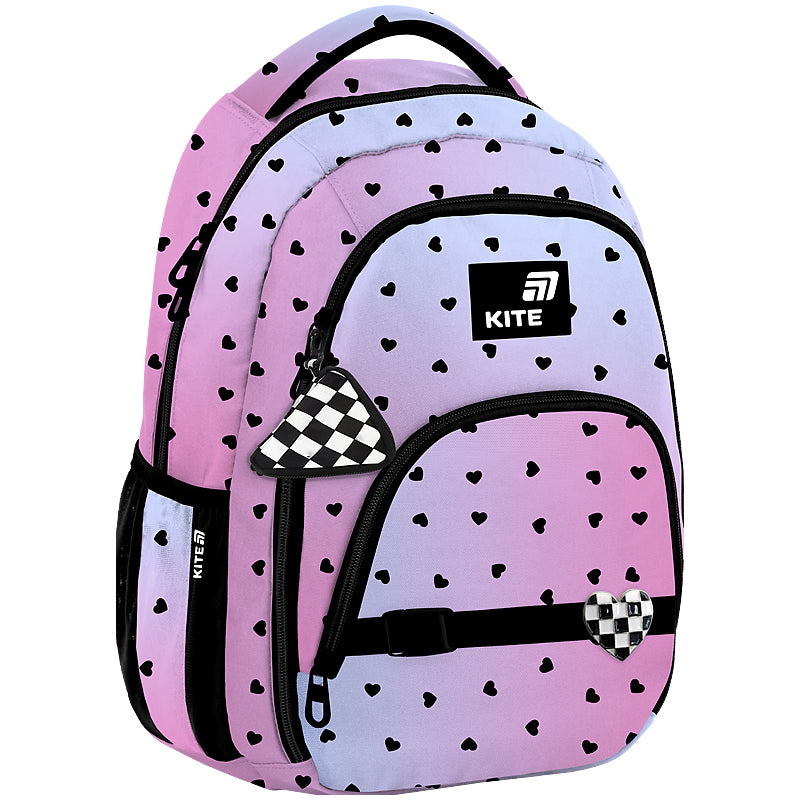 SCHOOL BACKPACK FOR GIRLS PINK KITRE WITH DOTS HEART WALLET Packaging status original