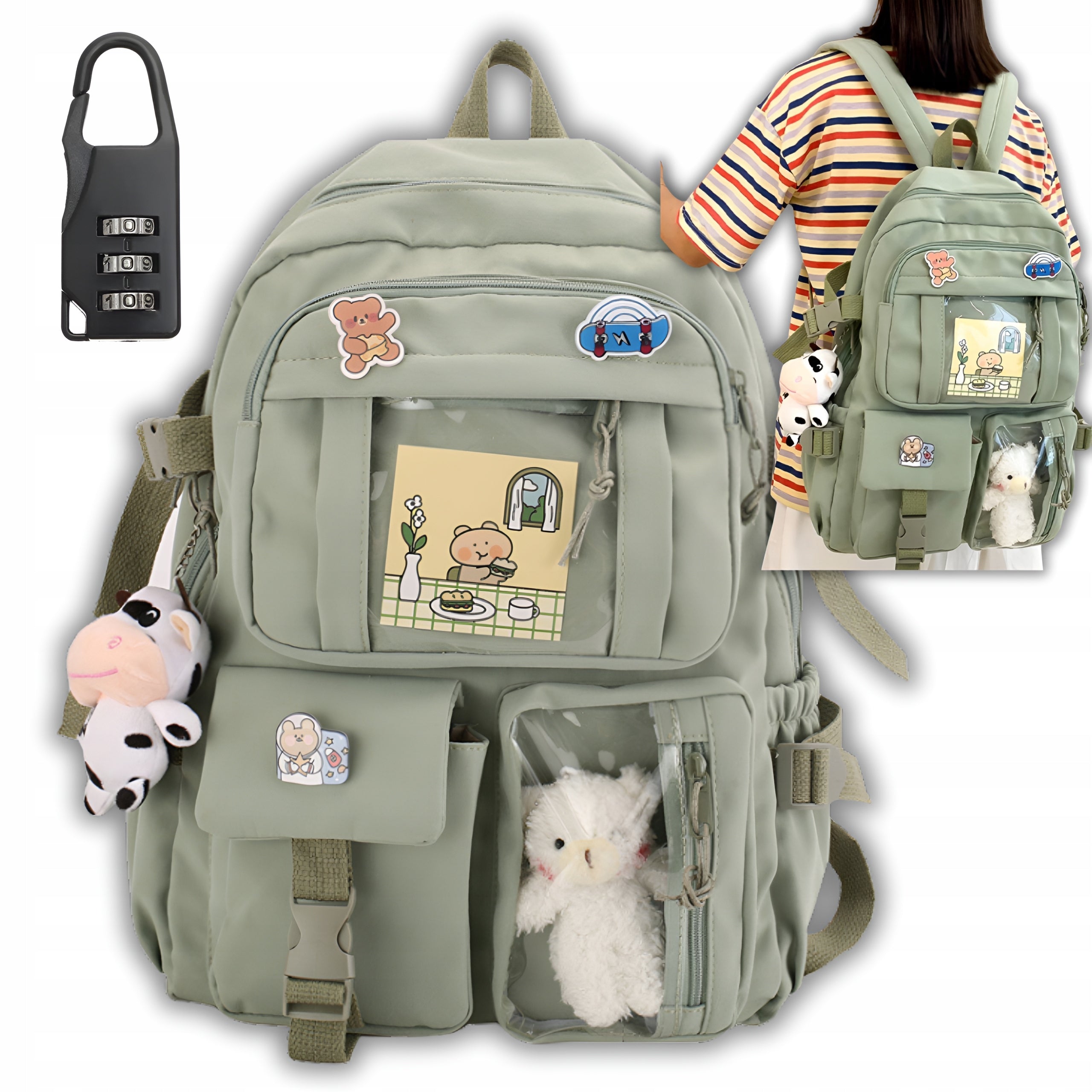 SCHOOL BACKPACK FOR SCHOOL FOR YOUTH KEYCHAIN PADLOCK GR BEAR SET