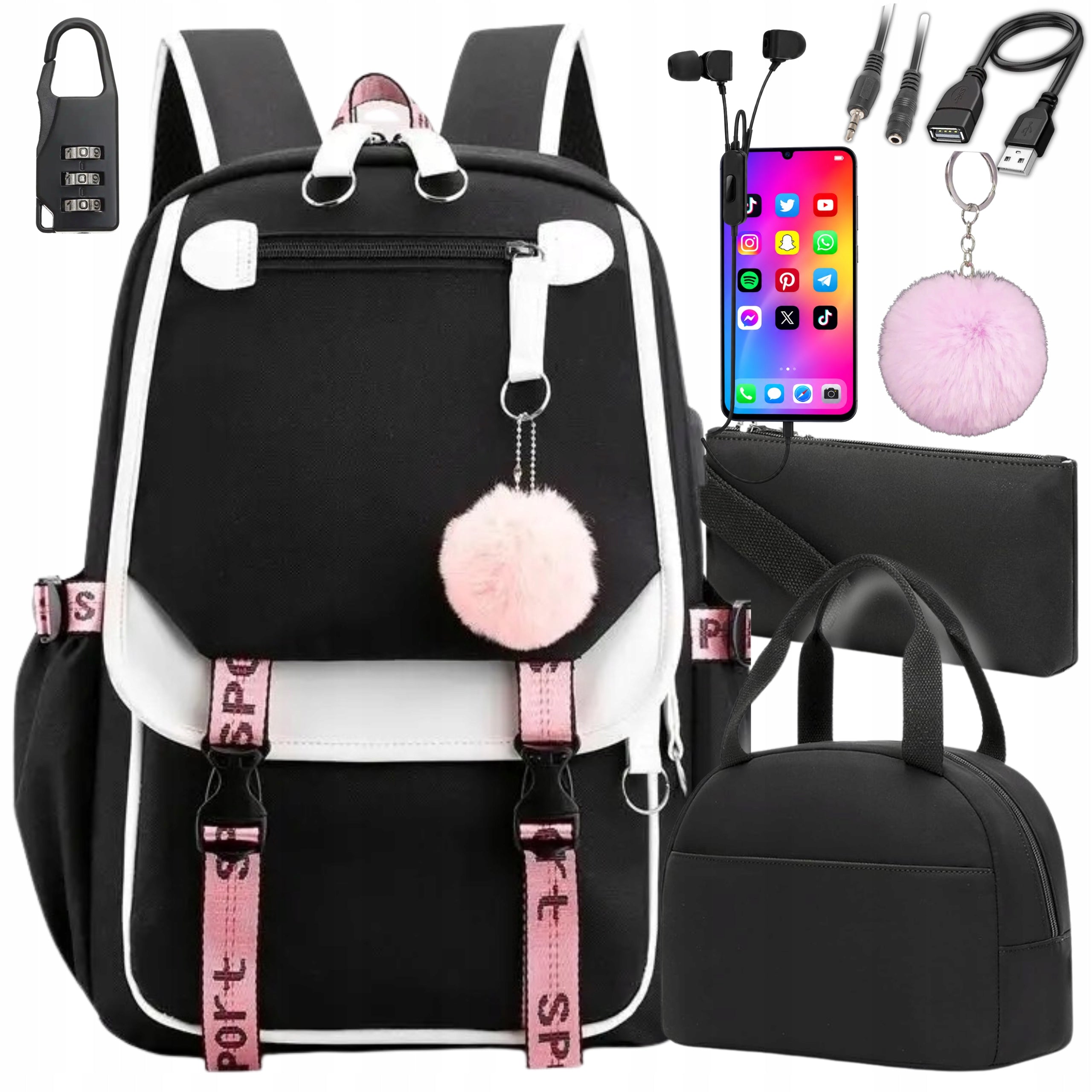 SCHOOL BACKPACK FOR SCHOOL YOUTH LUNCHBOX PENCIL CASE SATCHEL BiN 7in1