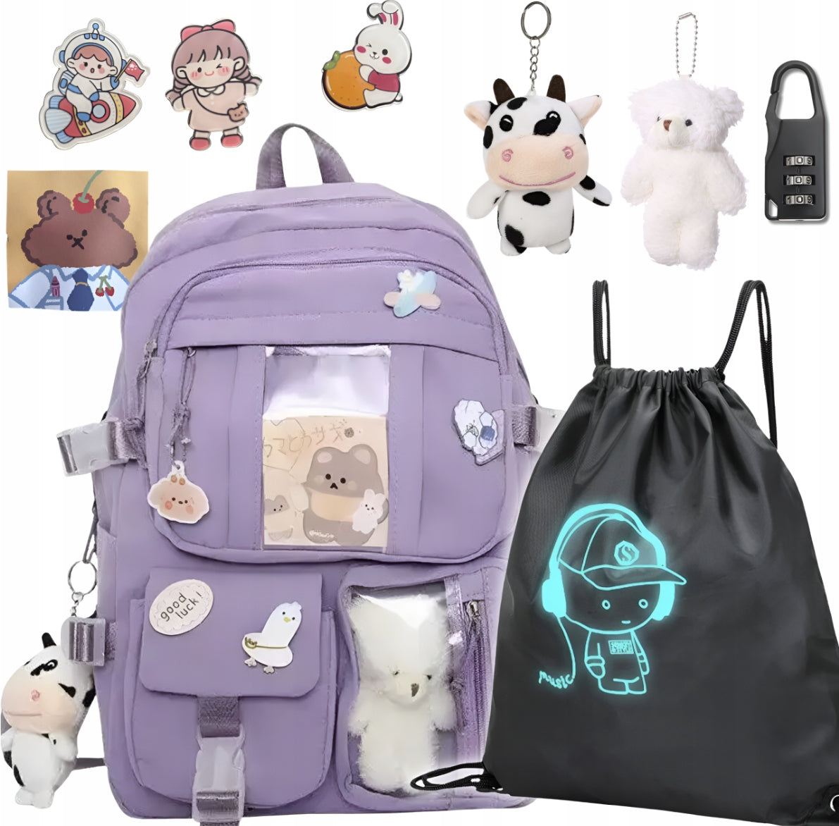 SCHOOL BACKPACK FOR YOUTH SCHOOL PINS BAG BEAR CZA SET 9in1