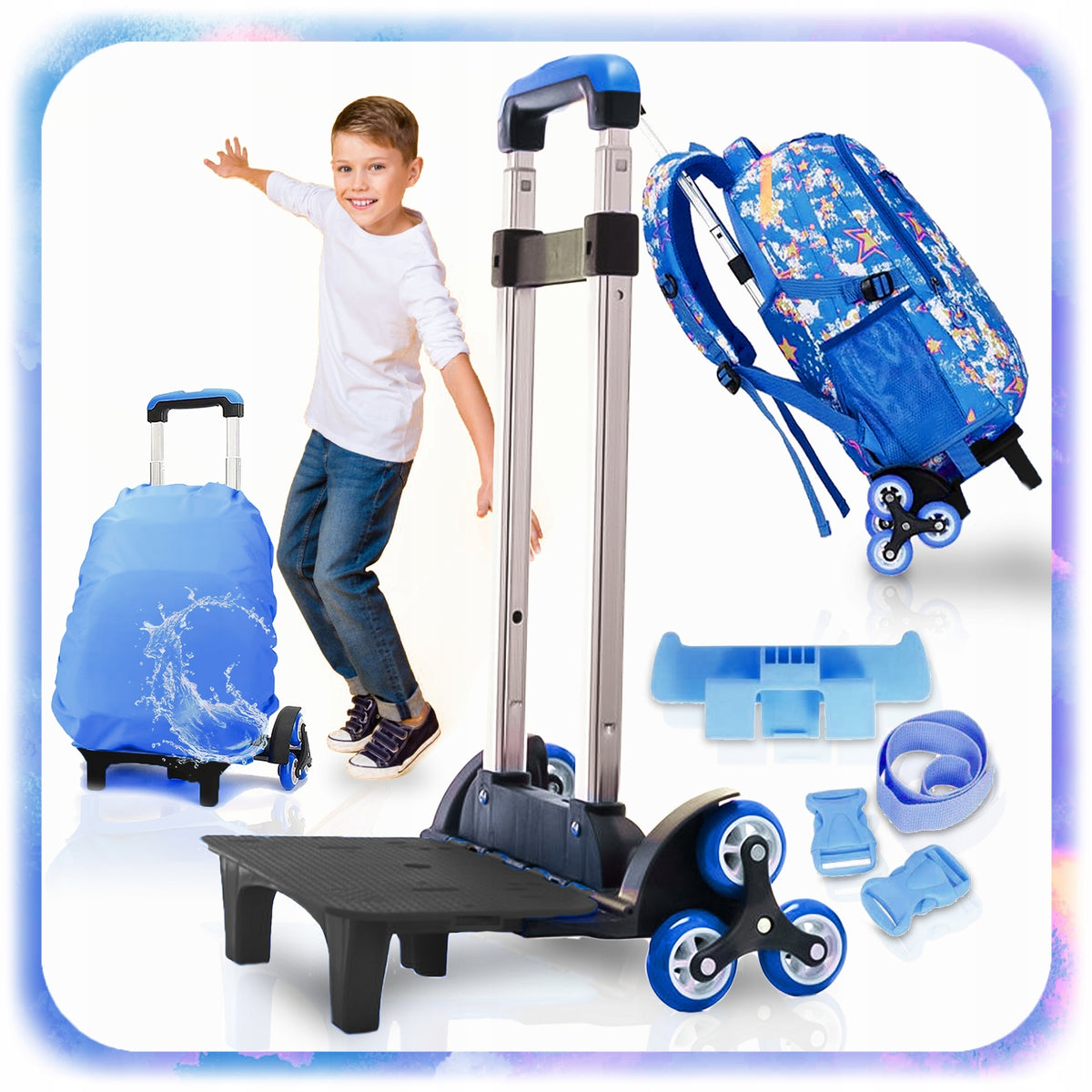SCHOOL BACKPACK FRAME TROLLEY ON RUBBER 6 WHEELS + COVER Manufacturer code 007147