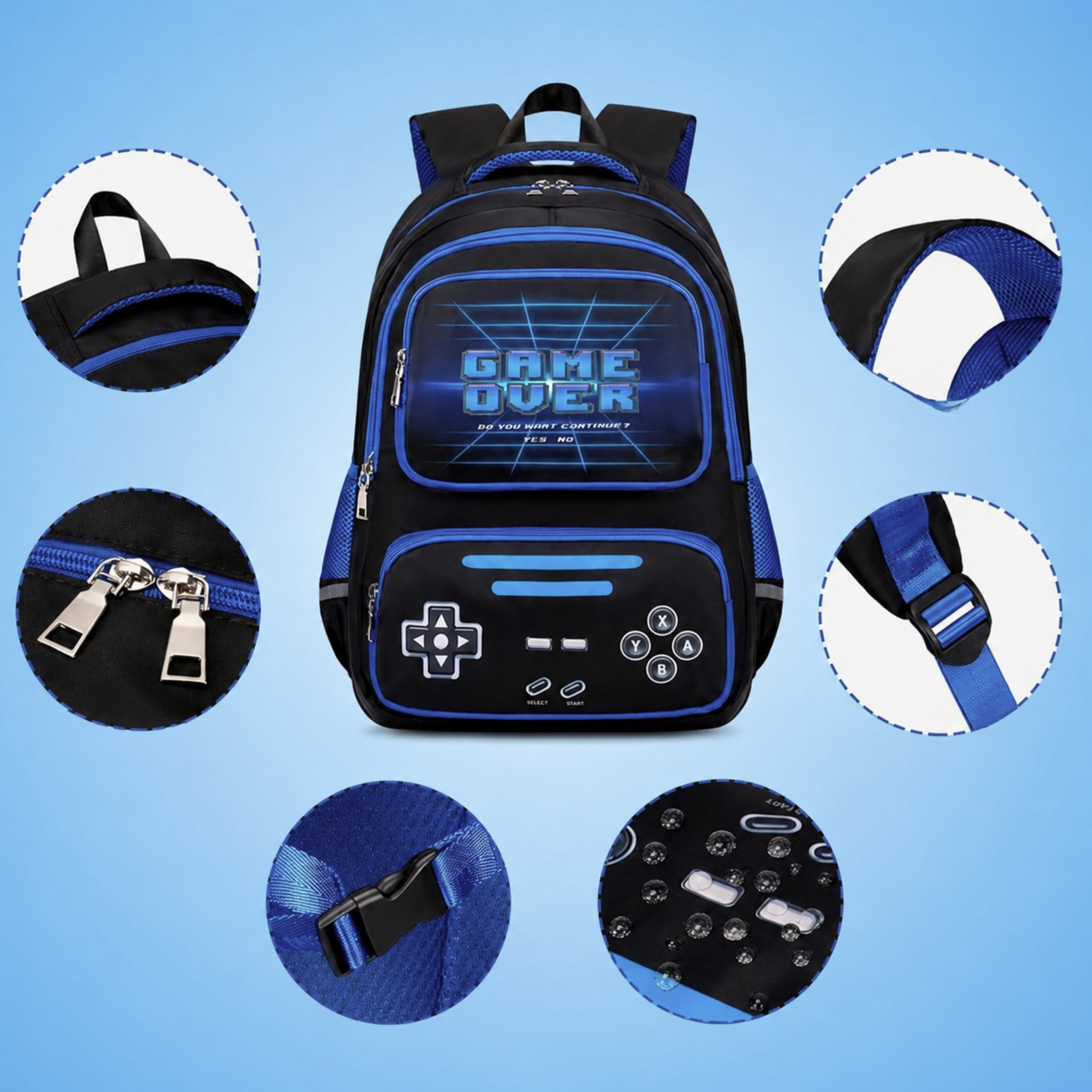 SCHOOL BACKPACK GAMER IN PADS GAME PLAYER PAD LUNCH BOX PENCIL CASE LUNCH NB Brand Bergens