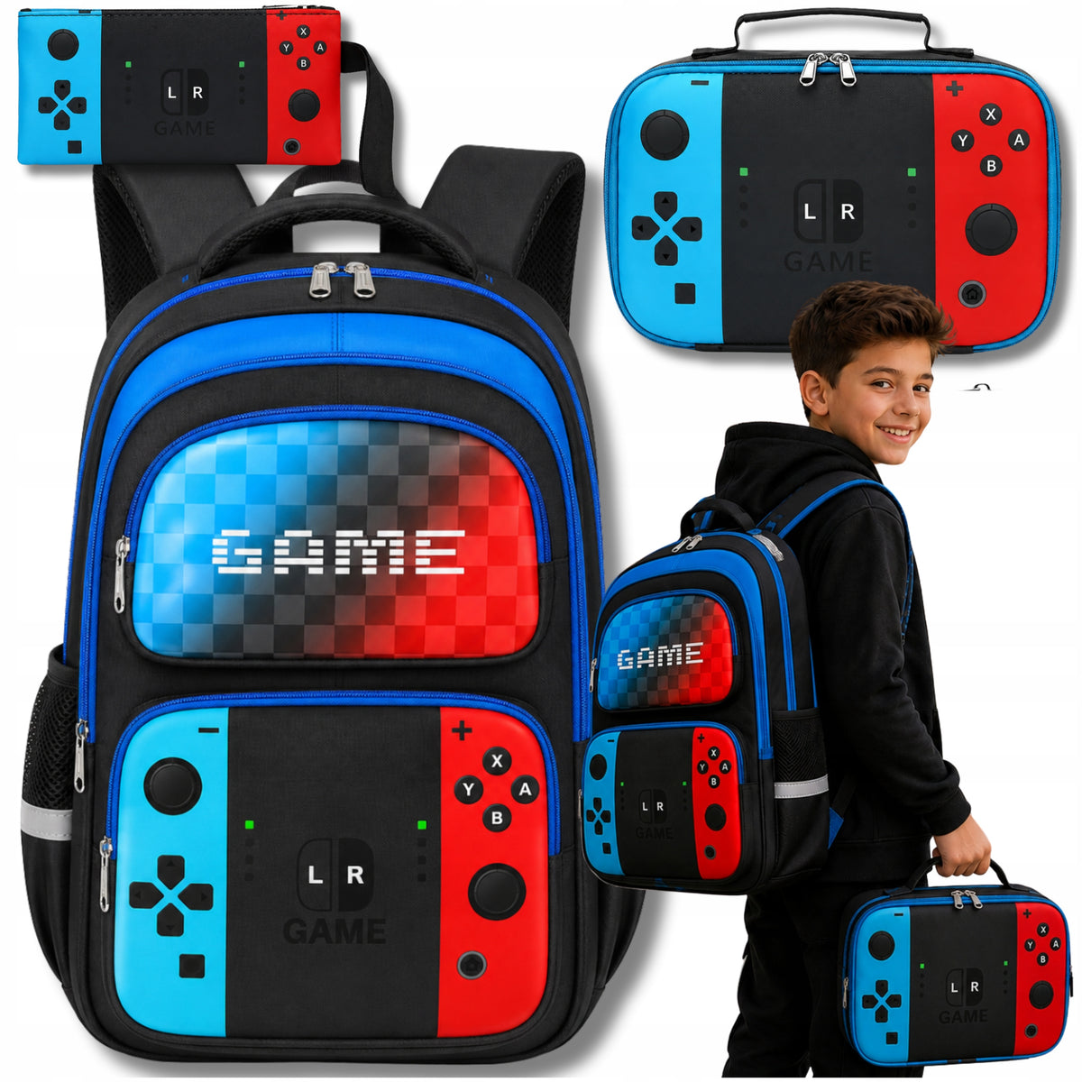 SCHOOL BACKPACK GAMER IN PADS GAME PLAYER PAD LUNCH BOX PENCIL CASE LUNCH NI1