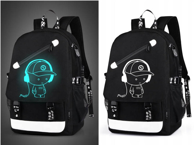 SCHOOL BACKPACK GLOWING YOUTH A4 BAG PENCIL CASE USB BAG Manufacturer code plecak świecący SET3W