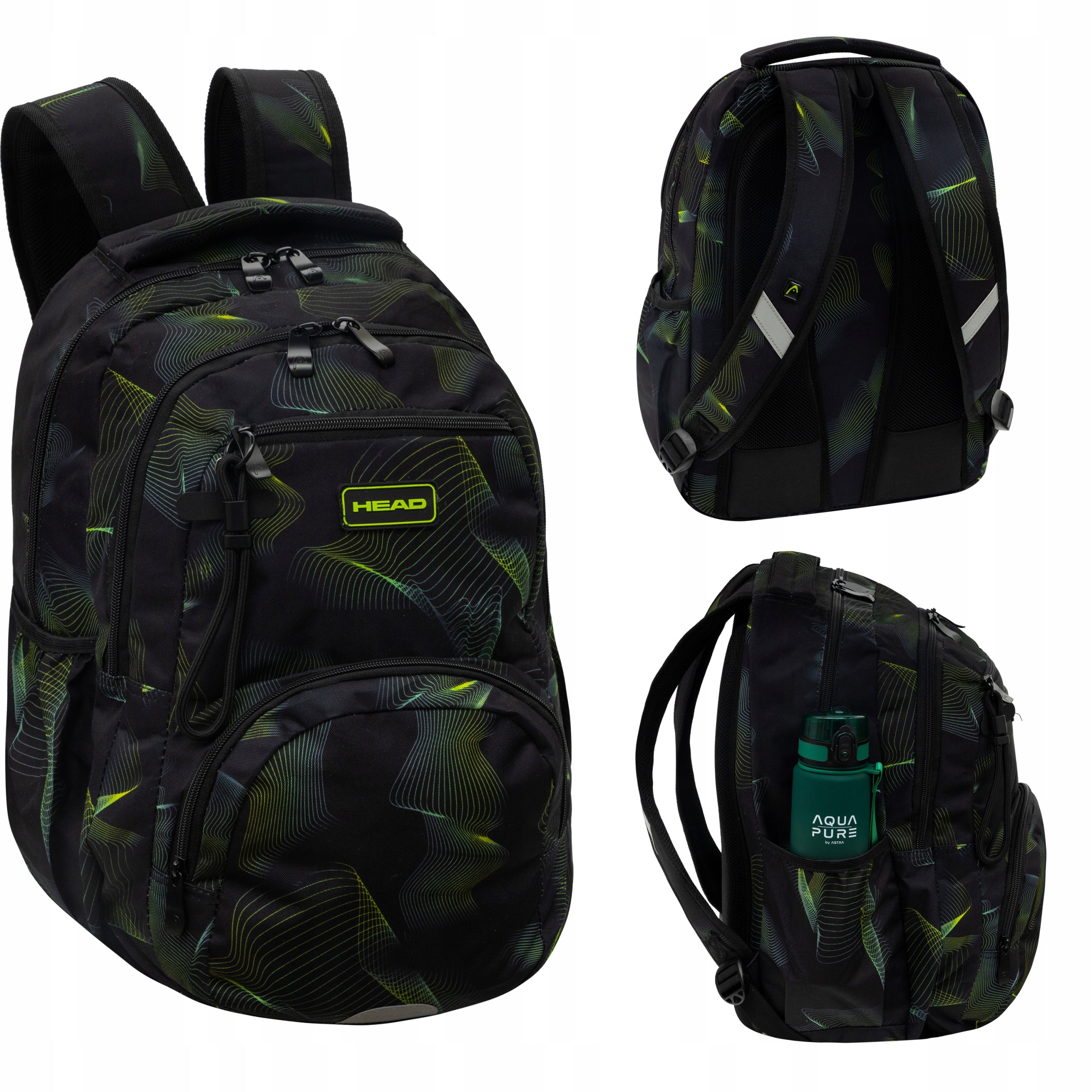 SCHOOL BACKPACK HEAD GREEN WAVE BLACK AND GREEN
