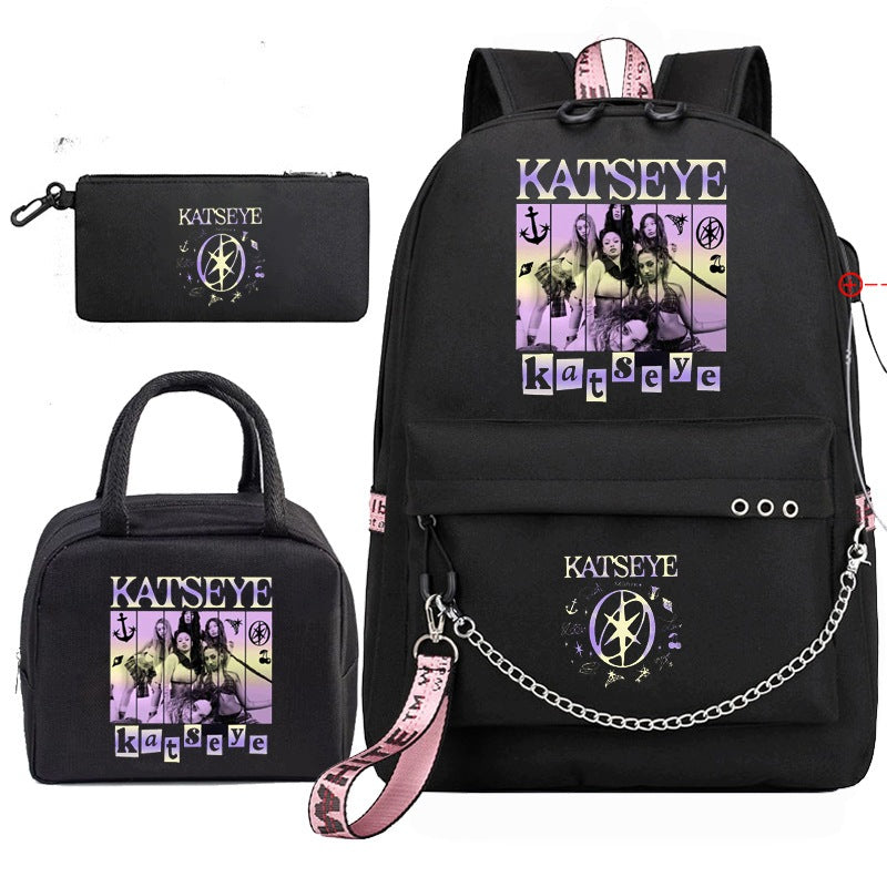 SCHOOL BACKPACK KATSEYE SATCHEL BAG SET PENCIL CASE 3IN1 DESIGNS STYLE Brand no brand
