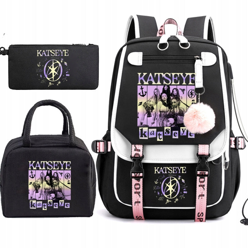 SCHOOL BACKPACK KATSEYE SATCHEL BAG SET PENCIL CASE 3IN1 DESIGNS STYLE Manufacturer code hrty564g